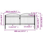 vidaXL Poartă de gard dublă cu arcadă, negru, 400 x 175 cm, oțel vidaXL Poartă de gard dublă cu arcadă, negru, 400 x 175 cm, oțel
