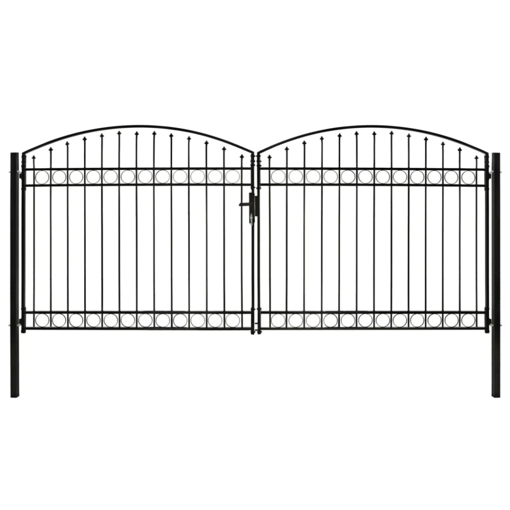 vidaXL Poartă de gard dublă cu vârf în arcadă, negru, 400x200 cm, oțel
