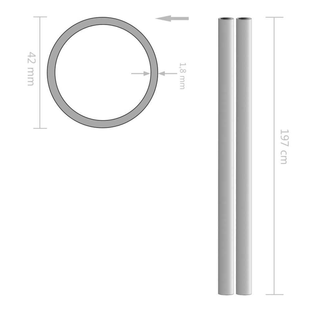 vidaXL Tuburi din oțel inoxidabil 2 buc. Ø42x1,8mm rotund V2A 2m