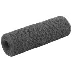 vidaXL Plasă de sârmă găini, gri, 25 x 0,5 m, oțel cu înveliș PVC