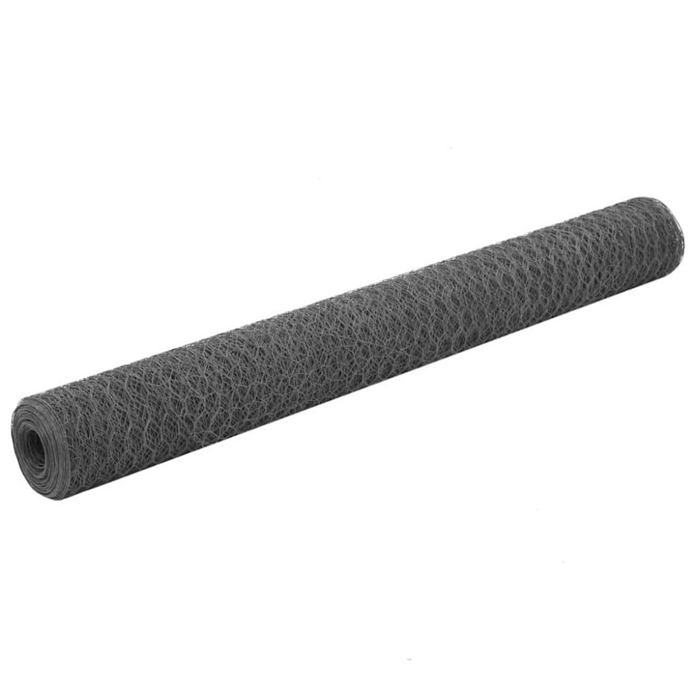 vidaXL Plasă de sârmă găini, gri, 25 x 1,2 m, oțel cu înveliș PVC