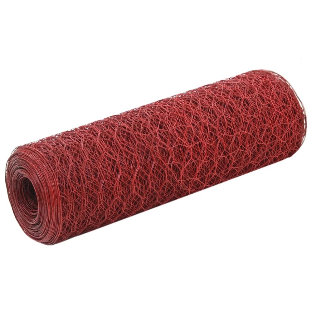vidaXL Plasă de sârmă găini, roșu, 25 x 0,5 m, oțel cu înveliș PVC