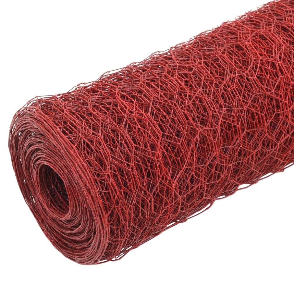 vidaXL Plasă de sârmă găini, roșu, 25 x 0,75 m, oțel cu înveliș PVC