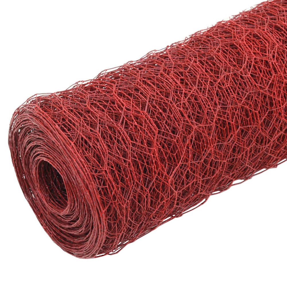 vidaXL Plasă de sârmă găini, roșu, 25 x 1,5 m, oțel cu înveliș PVC