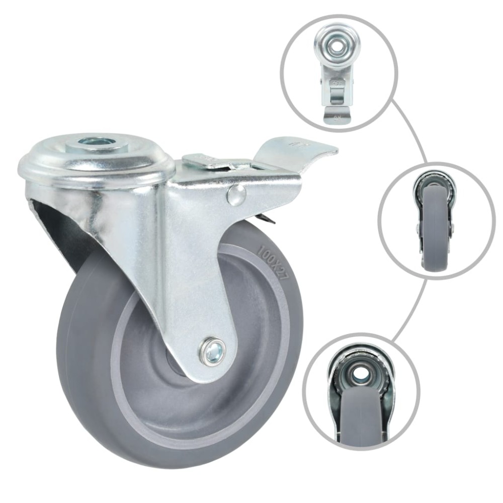 vidaXL Roți pivotante cu gaură șurub, frâne duble, 4 buc., 100 mm