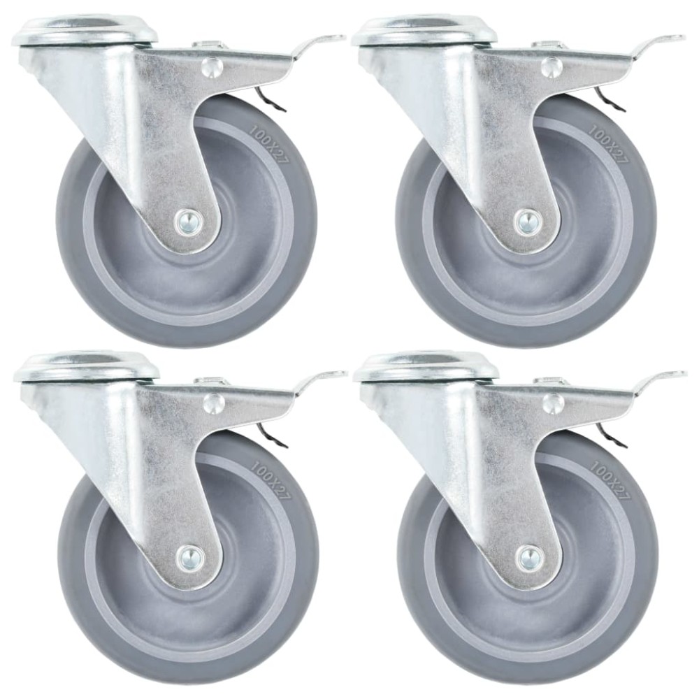 vidaXL Roți pivotante cu gaură șurub, frâne duble, 4 buc., 100 mm