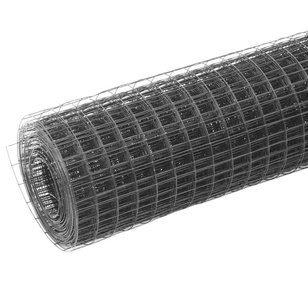 vidaXL Plasă de sârmă găini, gri, 10 x 0,5 m, oțel cu înveliș PVC