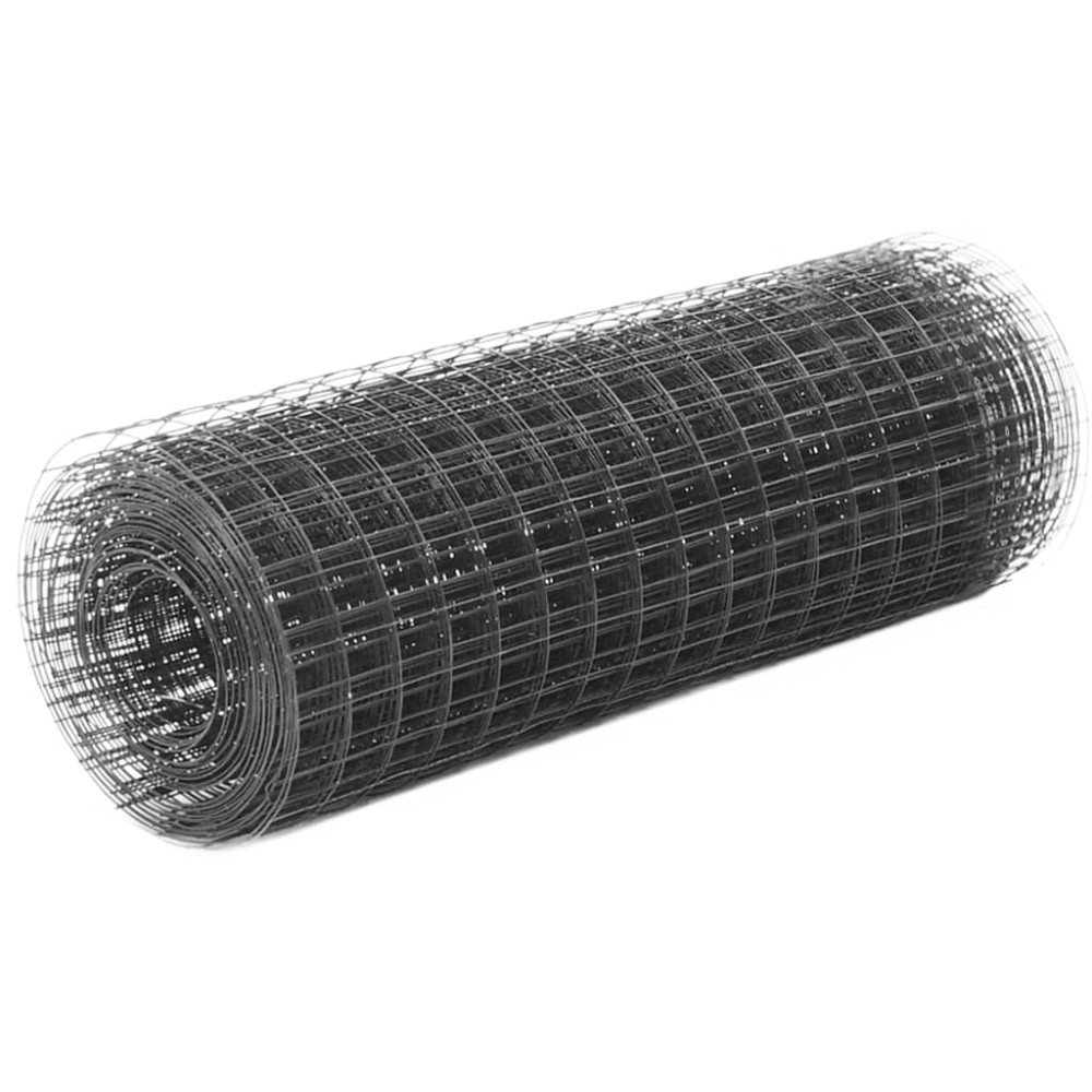 vidaXL Plasă de sârmă găini, gri, 10 x 0,5 m, oțel cu înveliș PVC