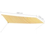 vidaXL Copertină retractabilă, galben și alb, 400 x 150 cm