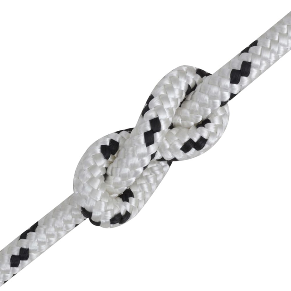 vidaXL Frânghie împletită barcă, alb, 250 m, poliester, 12 mm