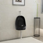 vidaXL Pisoar de perete cu supapă pentru spălare, negru, ceramică vidaXL Pisoar de perete cu supapă pentru spălare, negru, ceramică