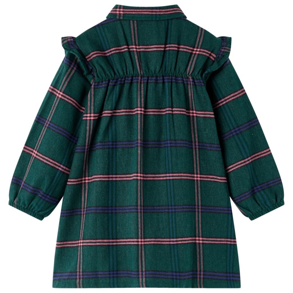 Rochie pentru copii cu mâneci lungi și volane, verde închis, 116