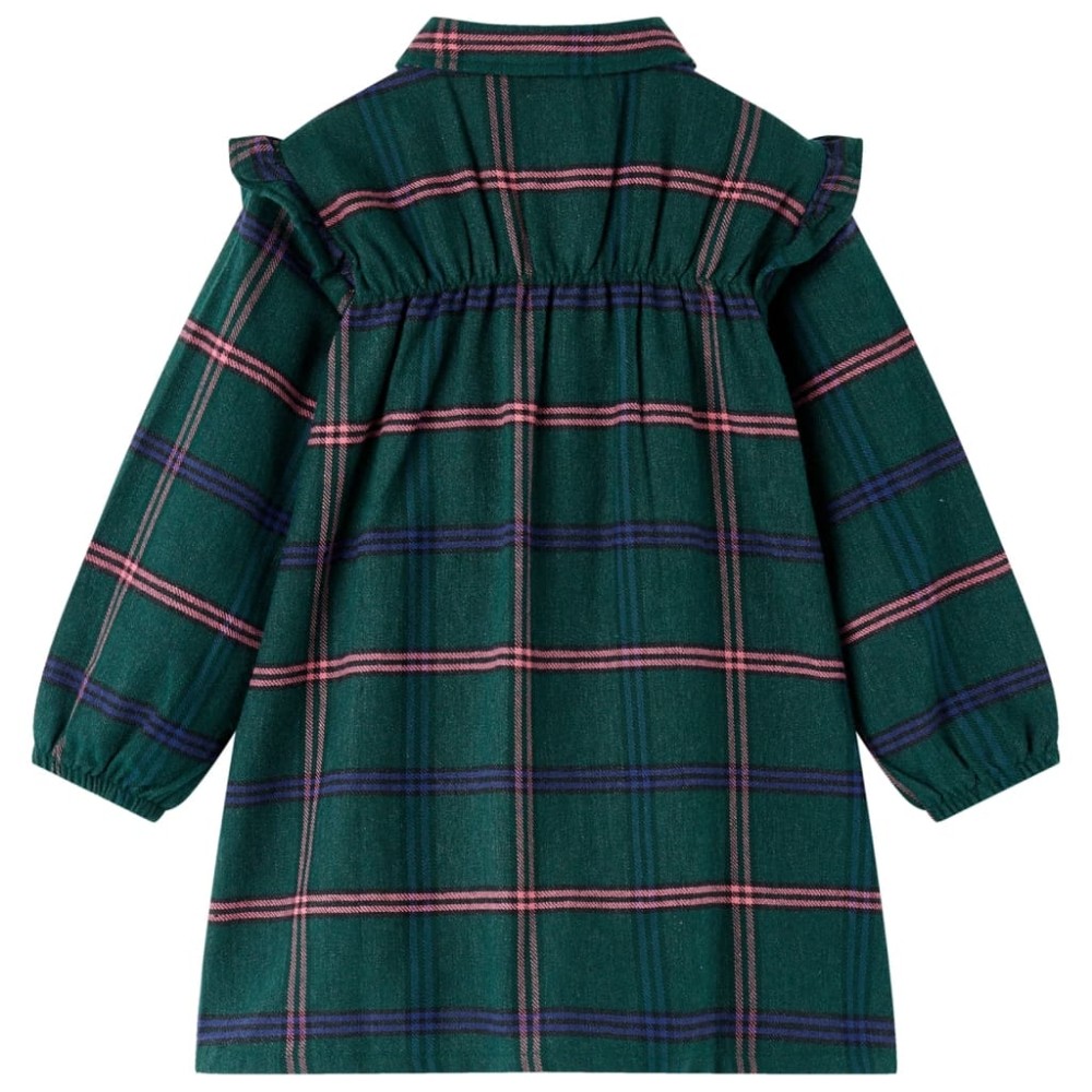 Rochie pentru copii cu mâneci lungi și volane, verde închis, 128