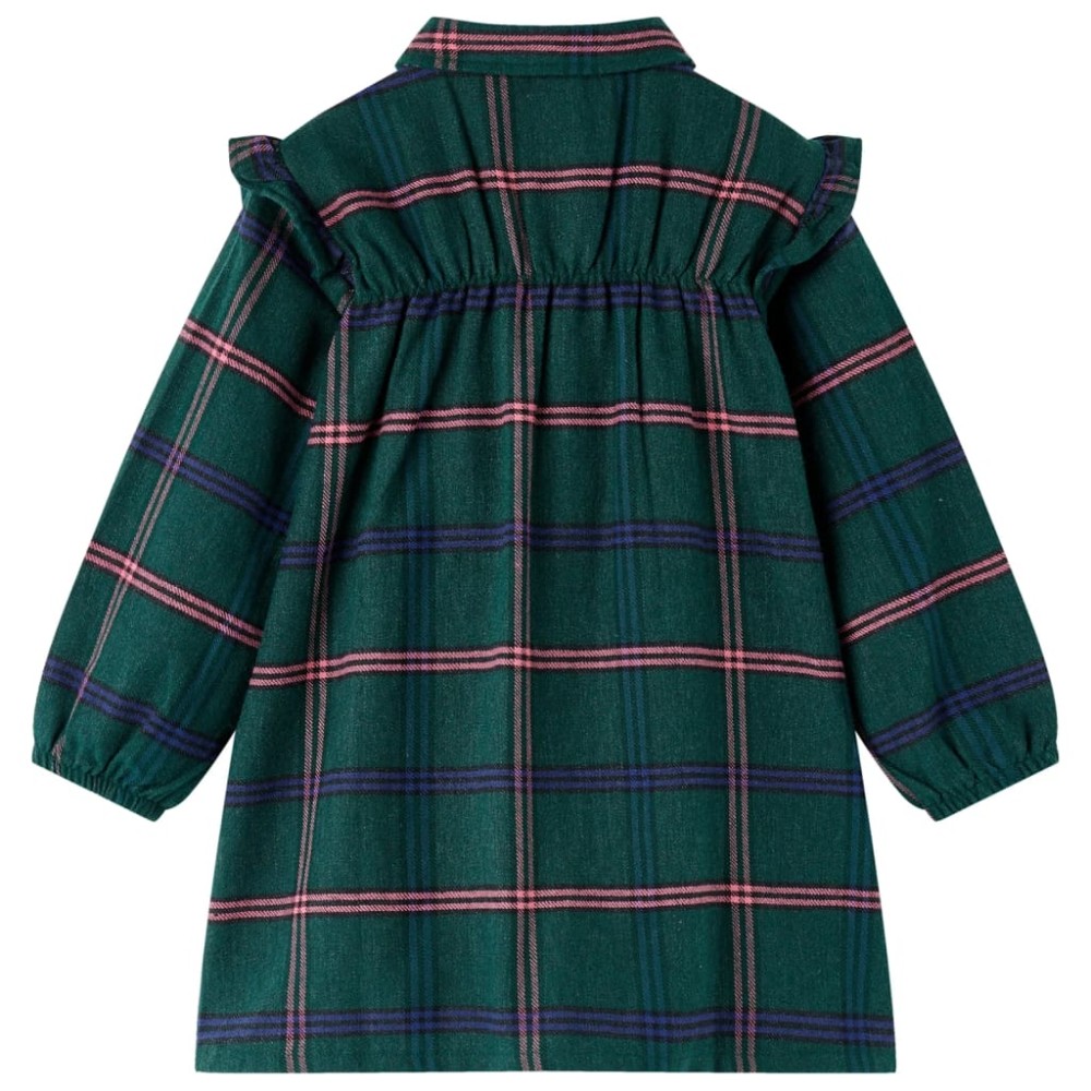 Rochie pentru copii cu mâneci lungi și volane, verde închis, 140