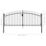 vidaXL Poartă de gard cu uși duble, cu vârfuri de suliță, 300 x 150 cm vidaXL Poartă de gard cu uși duble, cu vârfuri de suliță, 300 x 150 cm