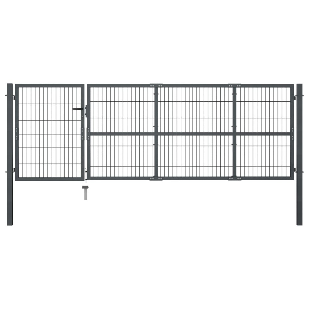 vidaXL Poartă de grădină cu stâlpi, antracit, 350 x 100 cm, oțel