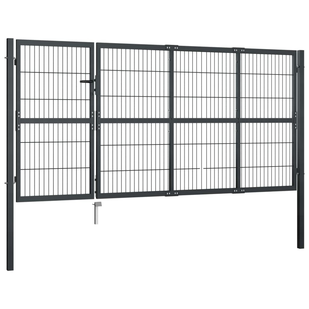 vidaXL Poartă de grădină cu stâlpi, antracit, 350 x 120 cm, oțel