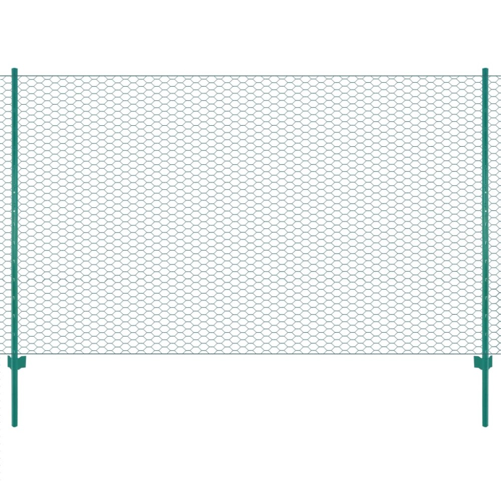 vidaXL Gard din plasă de sârmă cu stâlpi, verde, 25 x 2 m, oțel