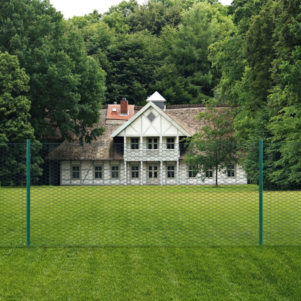 vidaXL Gard din plasă de sârmă cu stâlpi, verde, 25 x 0,5 m, oțel