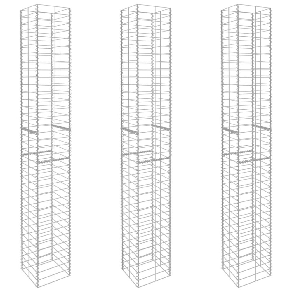 vidaXL Coșuri gabion, 3 buc., 25 x 25 x 197 cm, oțel galvanizat