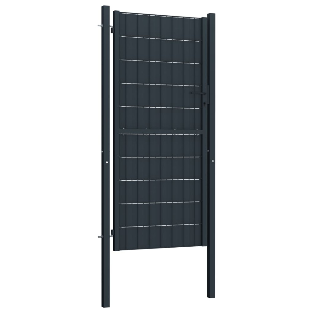 vidaXL Poartă de gard, antracit, 100x124 cm, PVC și oțel