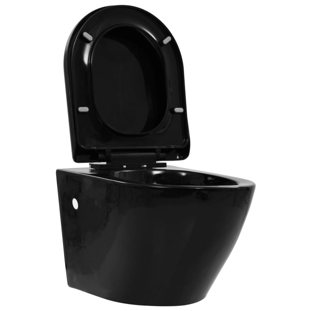 vidaXL Vas WC suspendat fără ramă, negru, ceramică