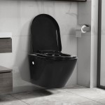 vidaXL Vas WC suspendat fără ramă, negru, ceramică vidaXL Vas WC suspendat fără ramă, negru, ceramică