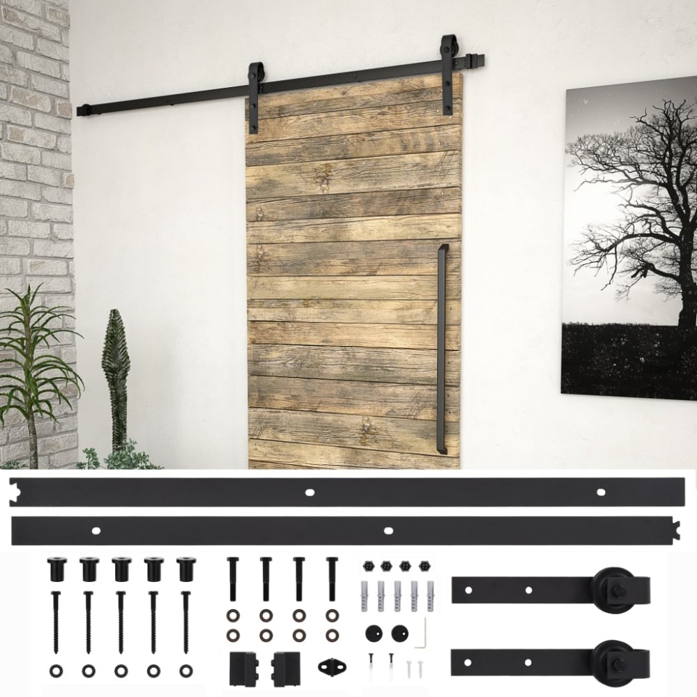 vidaXL Set feronerie pentru uși glisante SKIEN, negru, 200 cm, oțel