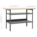 vidaXL Banc de lucru, gri, 120 x 60 x 85 cm, oțel vidaXL Banc de lucru, gri, 120 x 60 x 85 cm, oțel