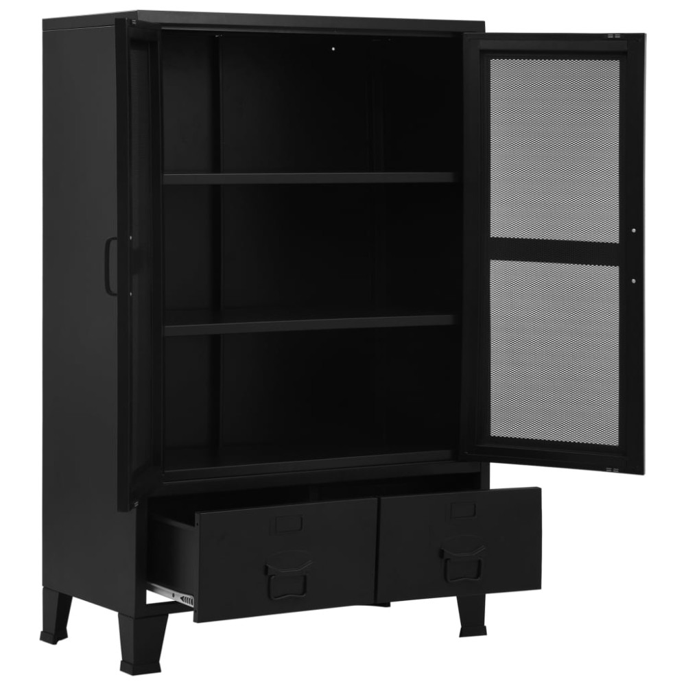 vidaXL Dulap birou cu uși de plasă negru 75x40x120 cm oțel industrial