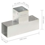 vidaXL Conectori de grindă, 4 buc, formă T, 91x91 mm, metal galvanizat vidaXL Conectori de grindă, 4 buc, formă T, 91x91 mm, metal galvanizat