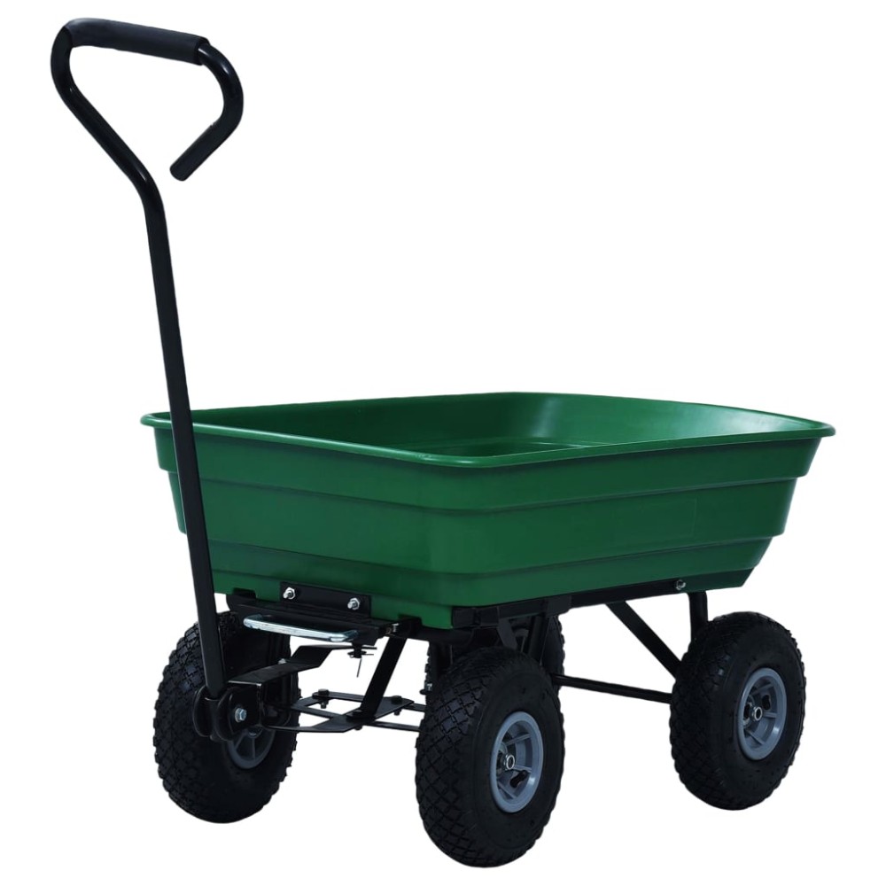 vidaXL Cărucior manual de grădină basculabil, verde, 300 kg, 75 L
