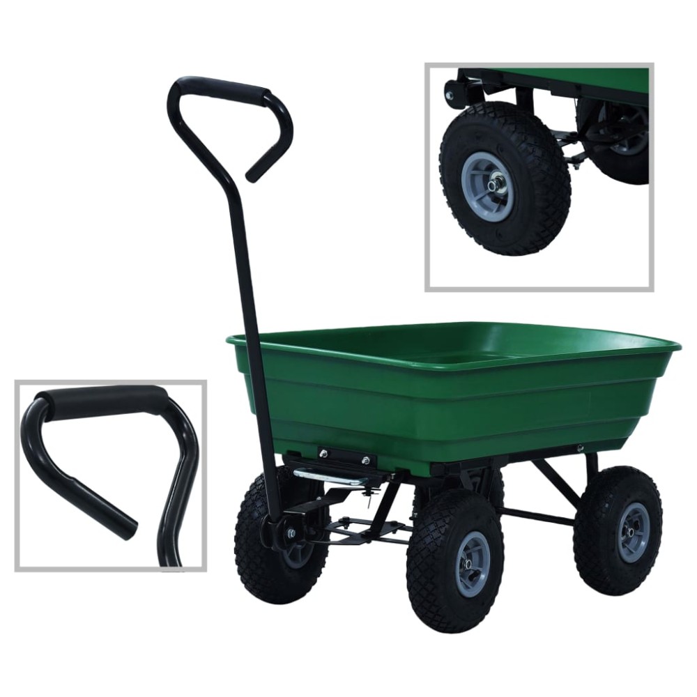 vidaXL Cărucior manual de grădină basculabil, verde, 300 kg, 75 L