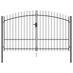 vidaXL Poartă de gard cu ușă dublă, vârf ascuțit, negru 3x1,75 m oțel vidaXL Poartă de gard cu ușă dublă, vârf ascuțit, negru 3x1,75 m oțel
