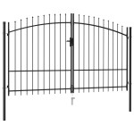 vidaXL Poartă de gard cu ușă dublă, vârf ascuțit, negru 3x1,75 m oțel vidaXL Poartă de gard cu ușă dublă, vârf ascuțit, negru 3x1,75 m oțel