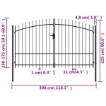 vidaXL Poartă de gard cu ușă dublă, vârf ascuțit, negru 3x1,75 m oțel vidaXL Poartă de gard cu ușă dublă, vârf ascuțit, negru 3x1,75 m oțel