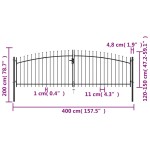 vidaXL Poartă de gard cu două uși, cu vârfuri de suliță, 400 x 200 cm vidaXL Poartă de gard cu două uși, cu vârfuri de suliță, 400 x 200 cm