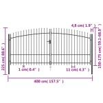 vidaXL Poartă de gard cu două uși, cu vârfuri de suliță, 400 x 225 cm vidaXL Poartă de gard cu două uși, cu vârfuri de suliță, 400 x 225 cm