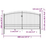 vidaXL Poartă de gard cu două uși, cu vârfuri de suliță, 400 x 248 cm vidaXL Poartă de gard cu două uși, cu vârfuri de suliță, 400 x 248 cm