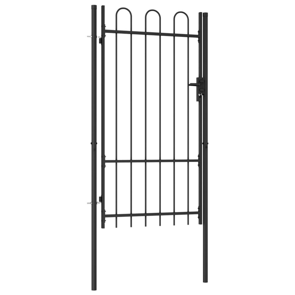 vidaXL Poartă de gard, o ușă, cu vârf arcuit, negru, 1 x 1,75 m, oțel