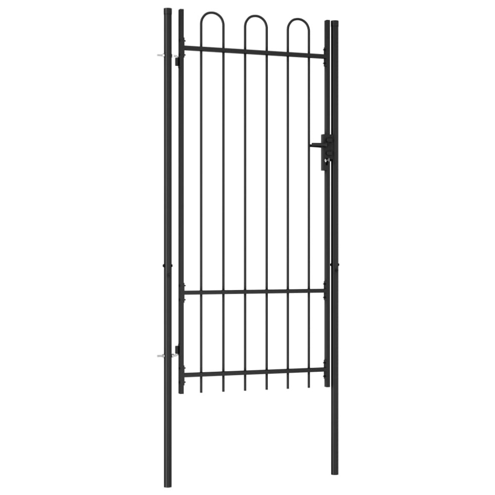 vidaXL Poartă de gard, o ușă, cu vârf arcuit, negru, 1 x 2 m, oțel