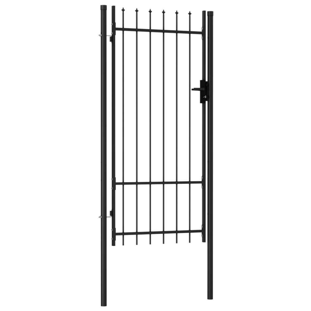 vidaXL Poartă de gard cu o ușă, vârf ascuțit, negru, 1 x 2 m, oțel