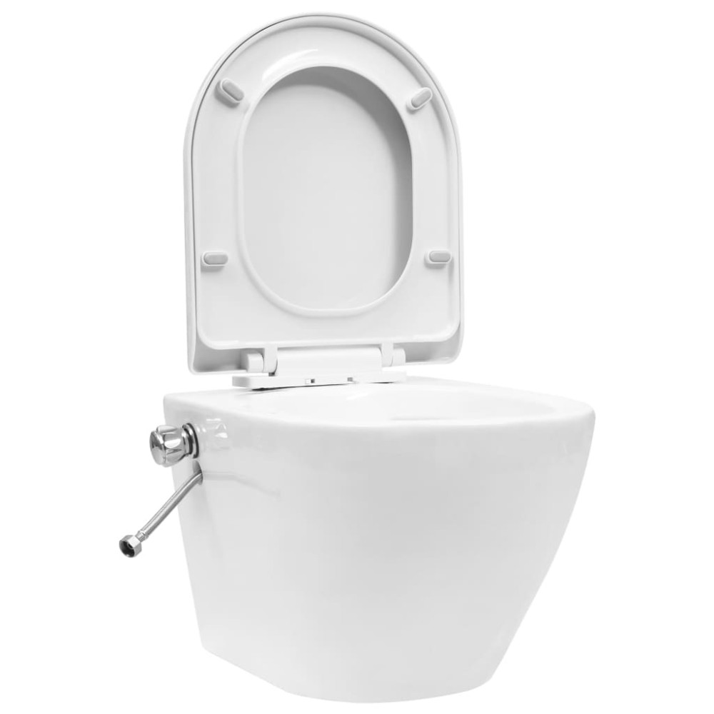 vidaXL Vas WC suspendat fără ramă cu funcție de bideu, alb, ceramică