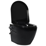 vidaXL Vas WC suspendat fără ramă cu funcție de bideu, negru, ceramică vidaXL Vas WC suspendat fără ramă cu funcție de bideu, negru, ceramică
