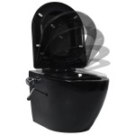 vidaXL Vas WC suspendat fără ramă cu funcție de bideu, negru, ceramică vidaXL Vas WC suspendat fără ramă cu funcție de bideu, negru, ceramică