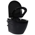vidaXL Vas WC suspendat fără ramă cu funcție de bideu, negru, ceramică vidaXL Vas WC suspendat fără ramă cu funcție de bideu, negru, ceramică