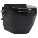 vidaXL Vas WC suspendat fără ramă cu funcție de bideu, negru, ceramică vidaXL Vas WC suspendat fără ramă cu funcție de bideu, negru, ceramică