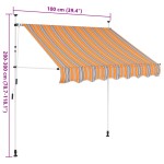 vidaXL Copertină retractabilă manual, galben & albastru, 100 cm, dungi