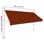 vidaXL Copertină retractabilă manual, portocaliu și maro, 300 cm