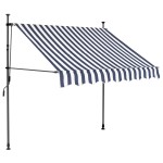 vidaXL Copertină retractabilă manual cu LED, albastru & alb, 150 cm